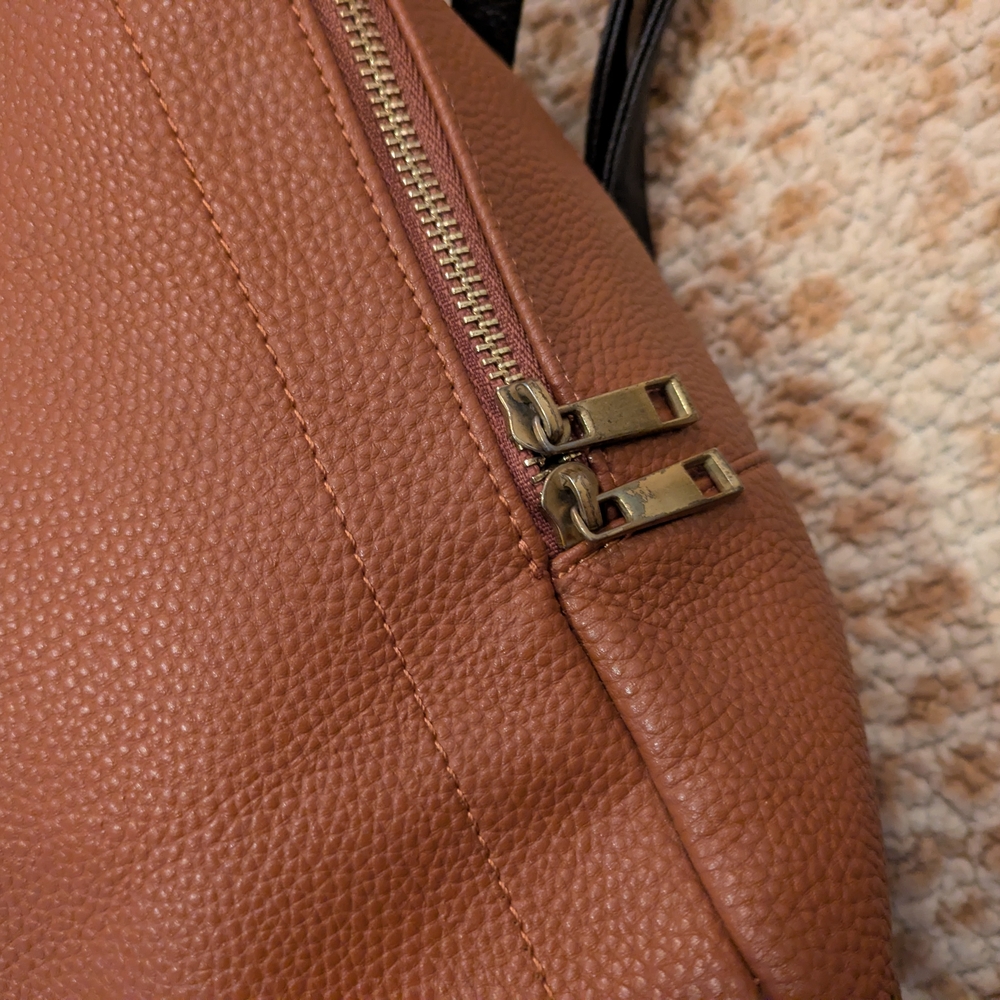 Roolee Caramel Leather Front Zip Backpack Purse - Picture 4 of 16
